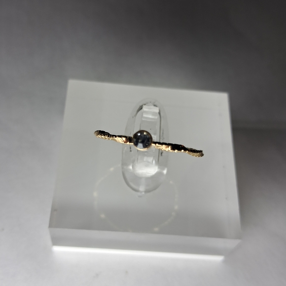 Dainty Textured Goldtone Single Clear Stone Ring - Picture 3 of 5